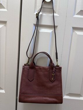 Fossil Kyler Leather Satchel in Dark Brown with Crossbody Strap